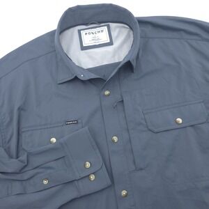 PONCHO The BIGEYE Men's Size XL Magnetic Button Up Shirt Long Sleeve Slate Blue